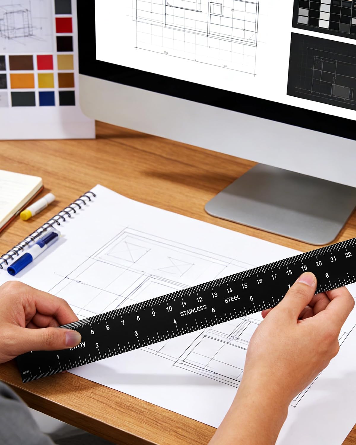Metal Ruler 12 Inch 2 Pack, 30cm Stainless Steel Metric Ruler for Architects & Engineering, Professional Zero Start Straight Edge Ruler, Easy to Read Black Rule with Laser Etched Scales
