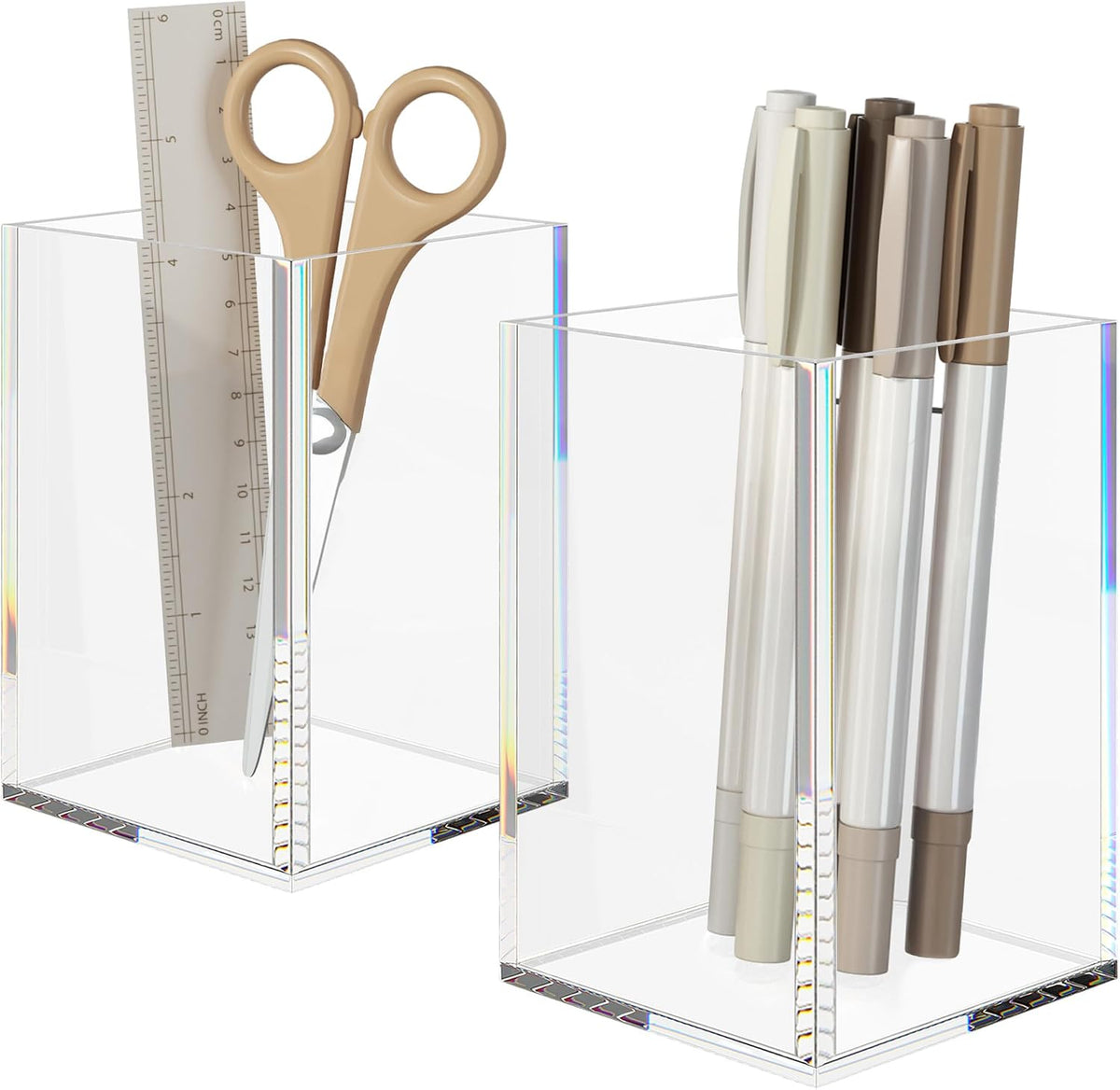 NIUBEE Acrylic Pen Holder for Desk, Clear Pencil Cup Organizer 2 Packs