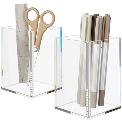 NIUBEE Acrylic Pen Holder for Desk, Clear Pencil Cup Organizer 2 Packs