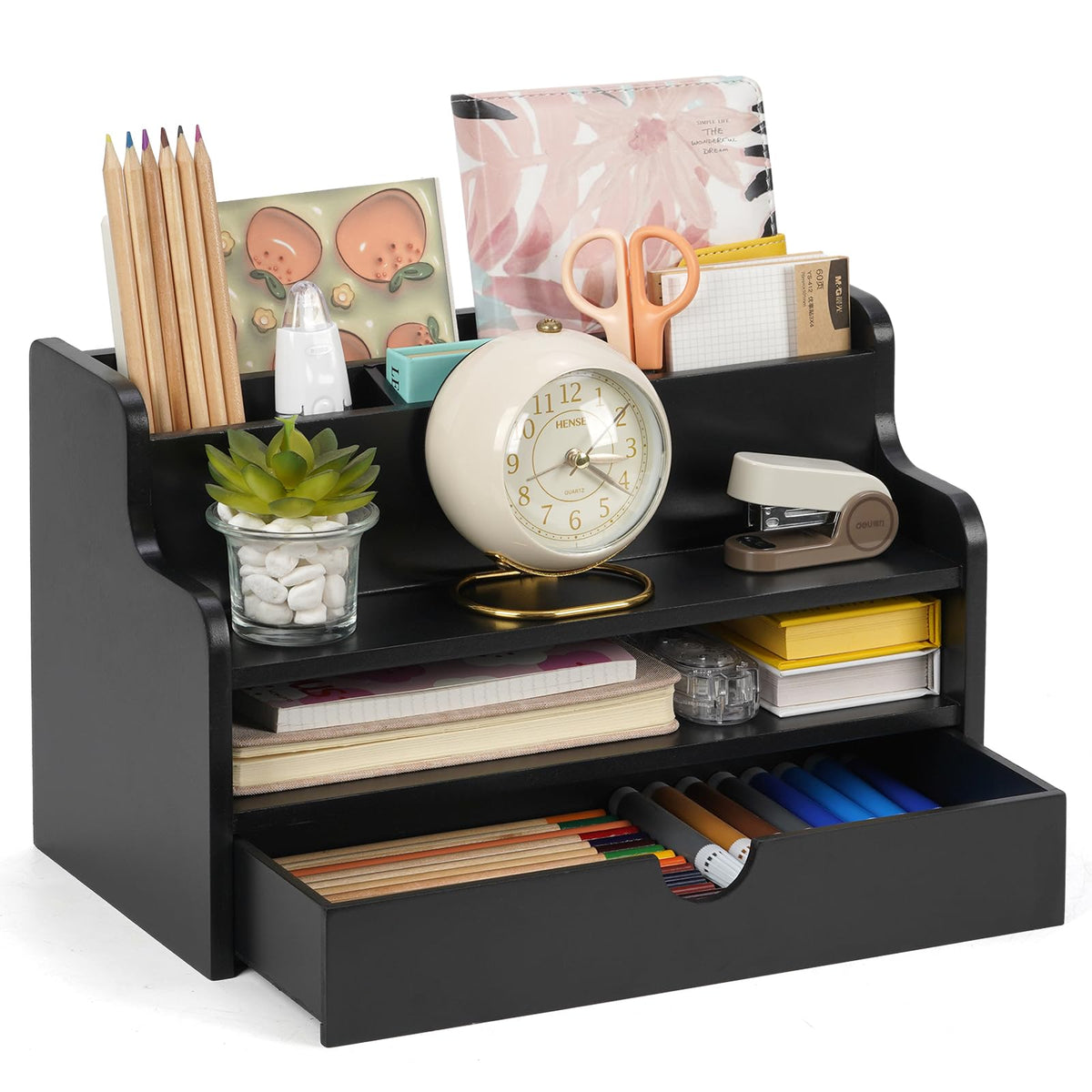 Desk Organizer with Drawer Wood File Office Mail Organizer Countertop