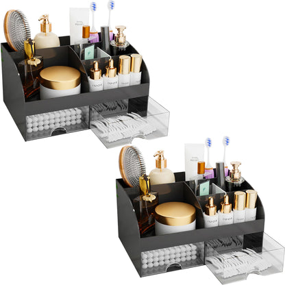 Makeup Organizer with Drawers, Cosmetic Storage for Dresser Vanity and Bathroom Countertop, Beauty Holder for Lipstick Brush, Skincare Organizer for Vanity, Cosmetic Display Case (White)