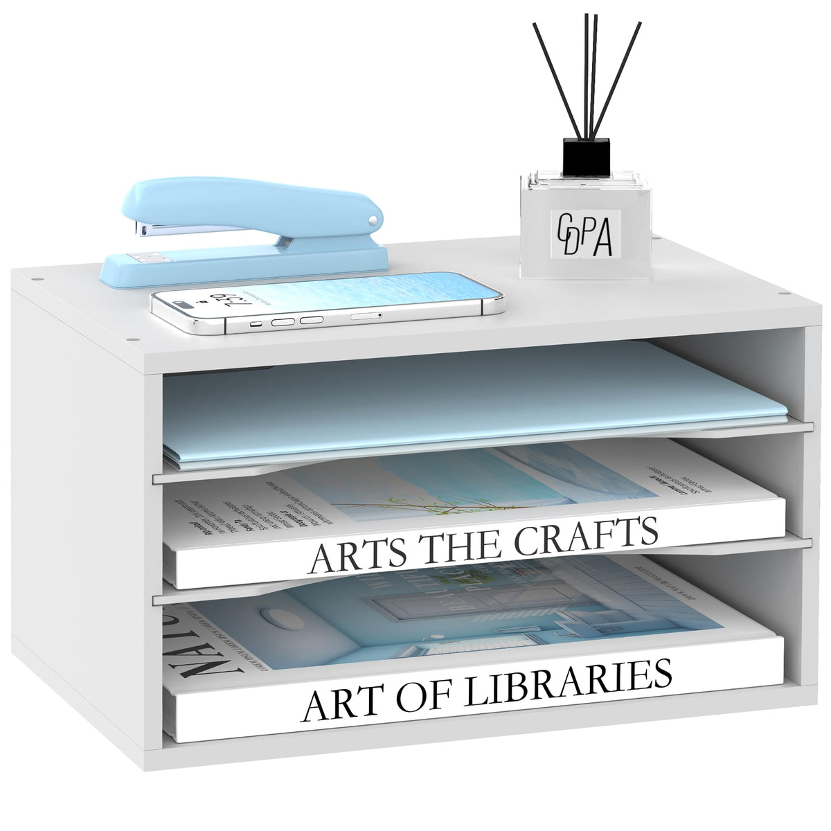 3 Tier Wood Desk Organizer, Mail Sorter and Paper Organizer for Desk, Black