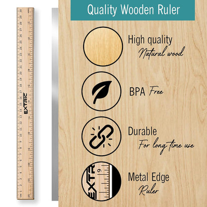 EXTRIC Ruler 12 Inch Wooden Ruler with Metal Edge for Kids 4 Pack