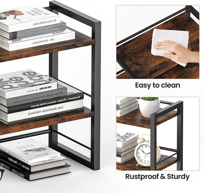 Office Desk Shelf Organizer, Wood Desktop Bookshelf Supplies Storage Rack, Shelf for Top of Desk and Dresser (Brown-2 Tier)