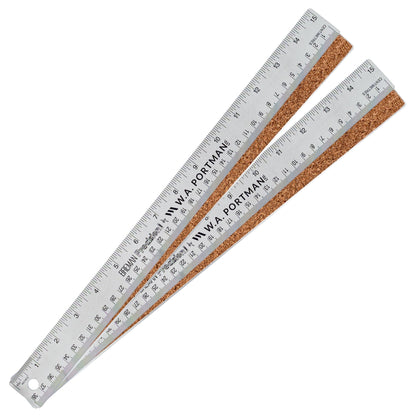 WA Portman Metal Ruler 12'', Metric Edge Corkback Stainless Steel Ruler