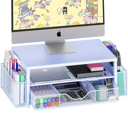 OPNICE Desk Organizers and Accessories, Computer Monitor Stand Riser with Drawer and 2 Pen Holders, Printer & Laptop Stand, Office Desk Accessories & Workspace Organizers for Home Office Supplies, Black