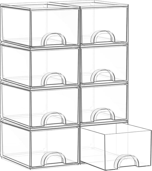 8 Pack Small Clear Stackable Acrylic Storage Boxes & Drawers