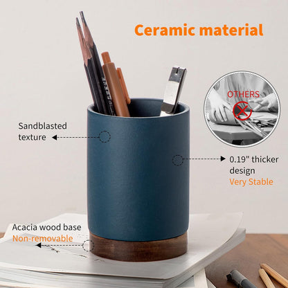 Ceramic Pen Holder for Desk, Pencil Cup, (Royal Blue, Set / 1)
