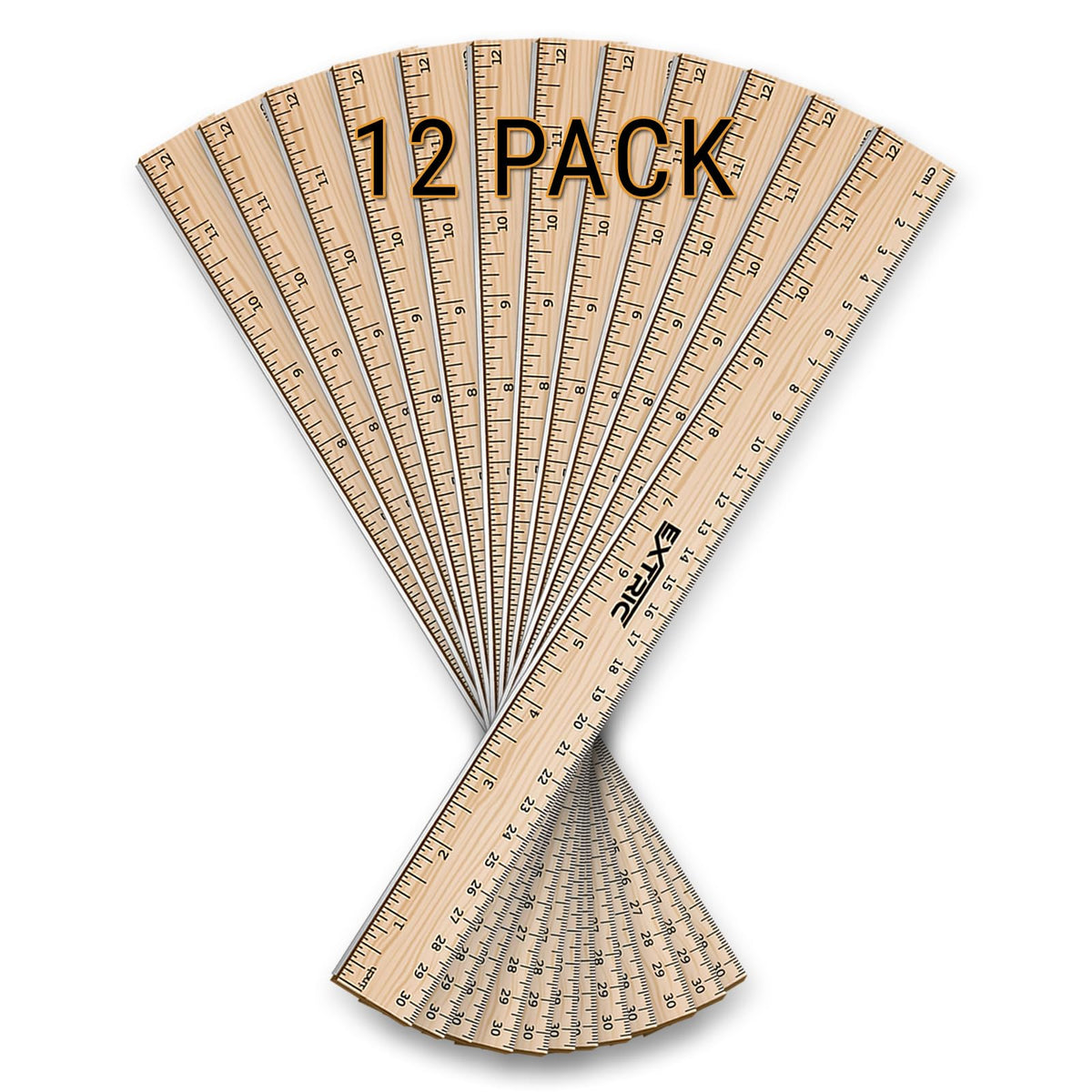 EXTRIC Ruler 12 Inch Wooden Ruler with Metal Edge for Kids 4 Pack