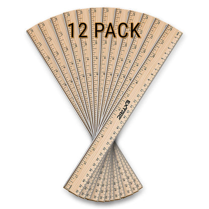 EXTRIC Ruler 12 Inch Wooden Ruler with Metal Edge for Kids 4 Pack