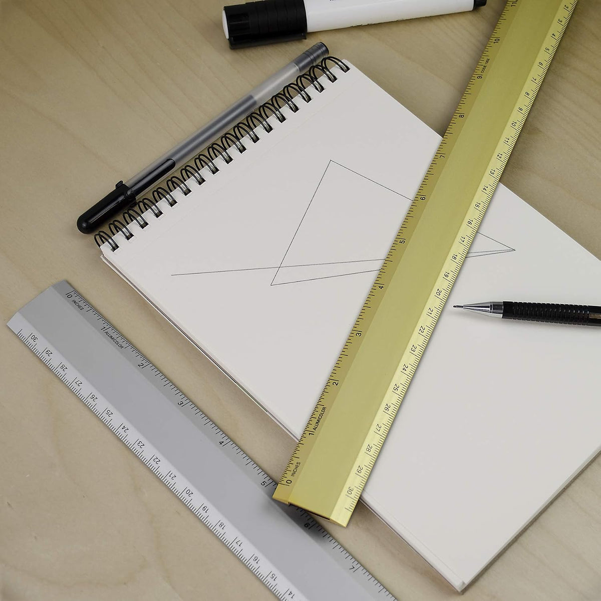 Alumicolor Aluminum Desk Ruler, 12IN, Gold