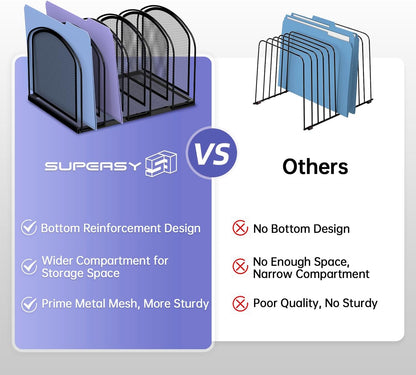 SUPEASY 5-Section File Organizer for Desk, Metal File Folder Holder, Black