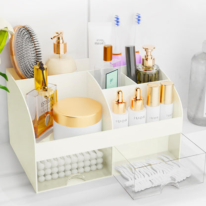 Makeup Organizer with Drawers, Cosmetic Storage for Dresser Vanity and Bathroom Countertop, Beauty Holder for Lipstick Brush, Skincare Organizer for Vanity, Cosmetic Display Case (White)