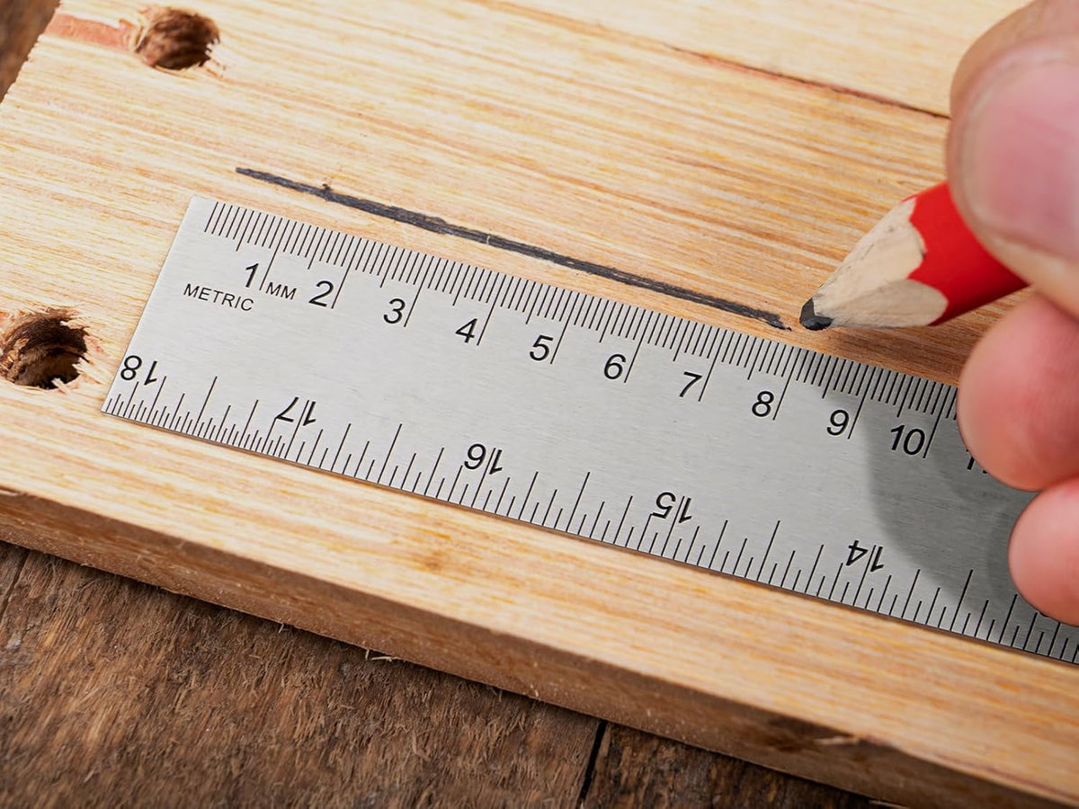 12+18 inch Metal Ruler with Cork Backing, Imperial & Metric Markings