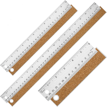 12+18 inch Metal Ruler with Cork Backing, Imperial & Metric Markings