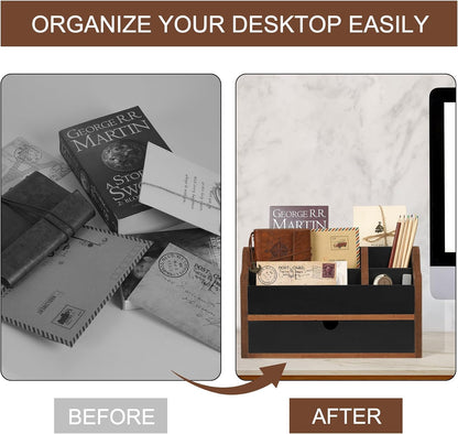 Desk Organizer with Drawer Wood File Office Mail Organizer Countertop