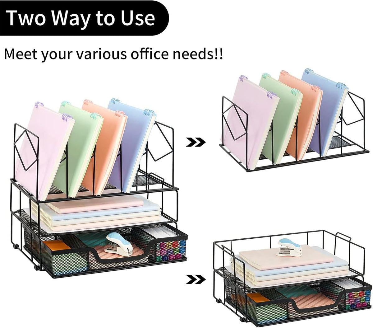 Desk Organizers and Accessories, 2-Tier Desk Organizer with Drawer, Black