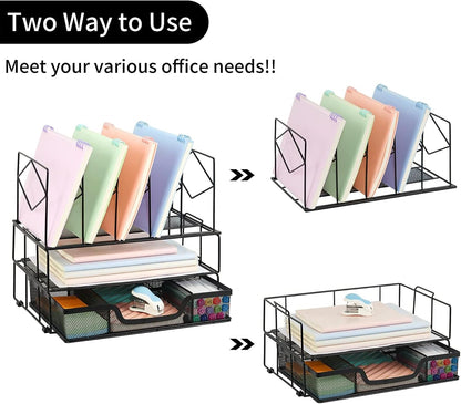 Desk Organizers and Accessories, 2-Tier Desk Organizer with Drawer, Black