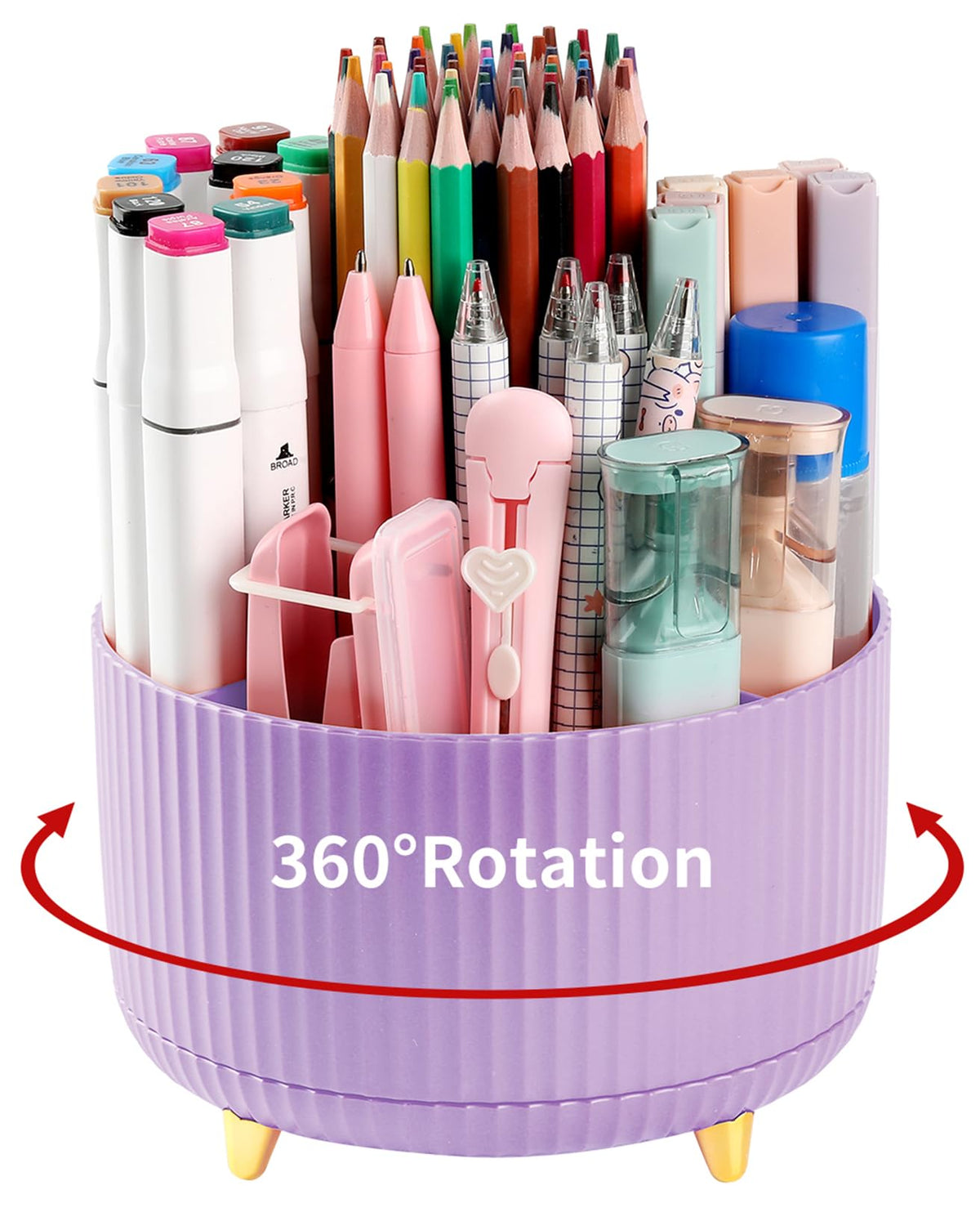 Desk Pencil Pen Holder, 5 Slots 360°Degree Rotating Pen Organizers for Desk, Desktop Storage Stationery Supplies Organizer, Cute Pencil Cup Pot for Office, School, Home, Art Supply, Dark Green