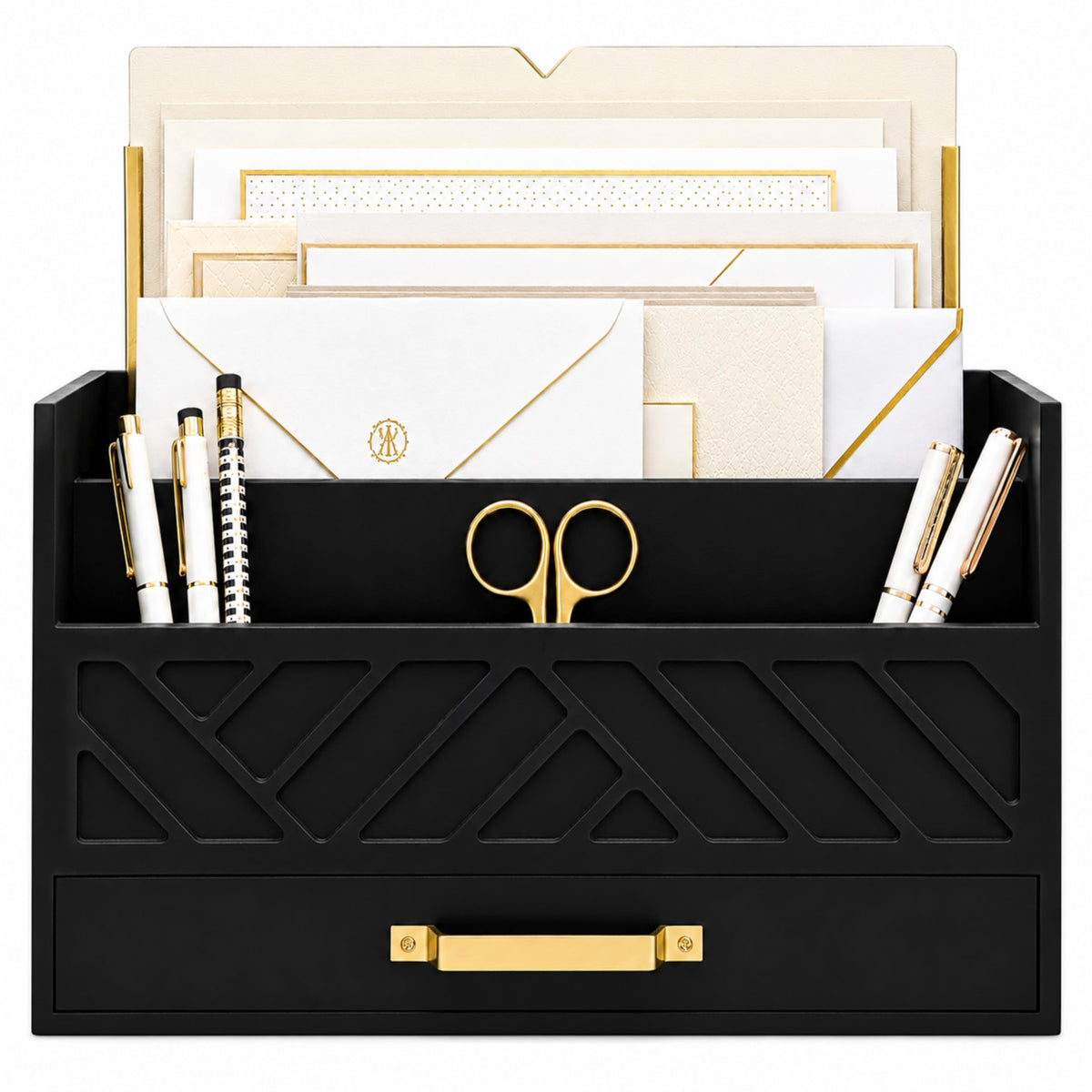 BLU MONACO | Wooden Mail Organizer with Drawer | Mail Organizer Countertop with 6 Compartments | Bill Holder for Desk | White Desktop Mail Sorter