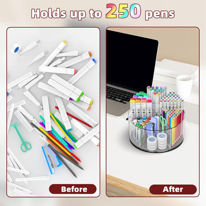 Absonic 250pcs Acrylic Pencil Holder Marker Organizer, Back to School 360-Degree Rotating Pen Holder, Crayon Organizers for Kids Pencil Organizer Caddy Art Supply Lazy Susan Organizer for Desk Office