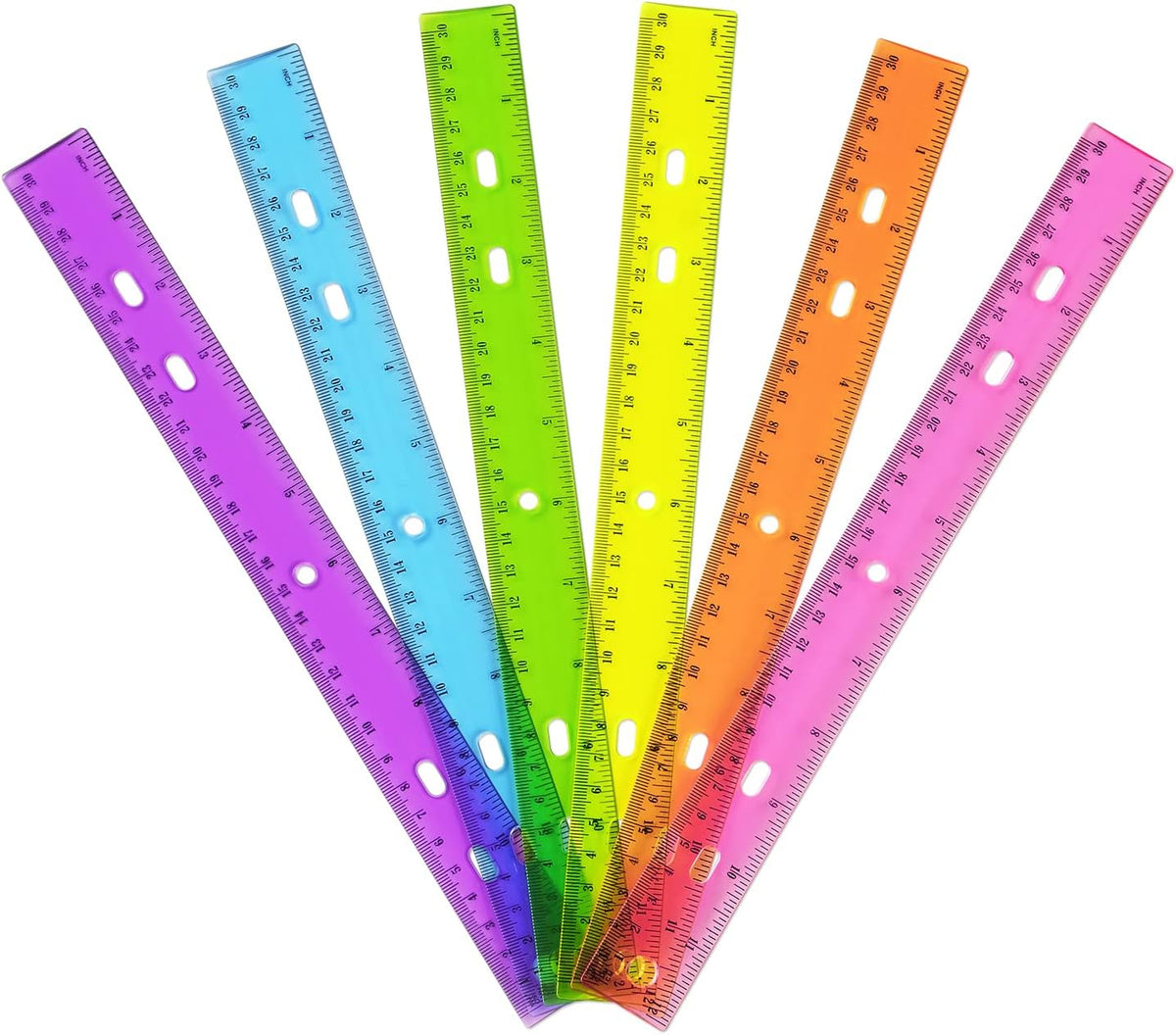 ZZTX 6 Pack Color Transparent Ruler Plastic Rulers 12 Inch