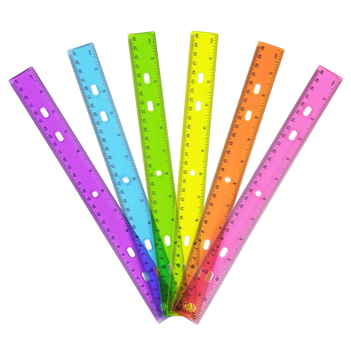 ZZTX 6 Pack Color Transparent Ruler Plastic Rulers 12 Inch