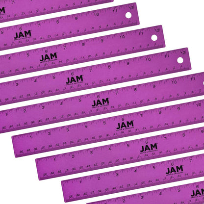 JAM PAPER Strong Aluminum Ruler - 12 Inch - Metal Ruler with Non-Skid Cork Backing - Lime Green - Sold Individually