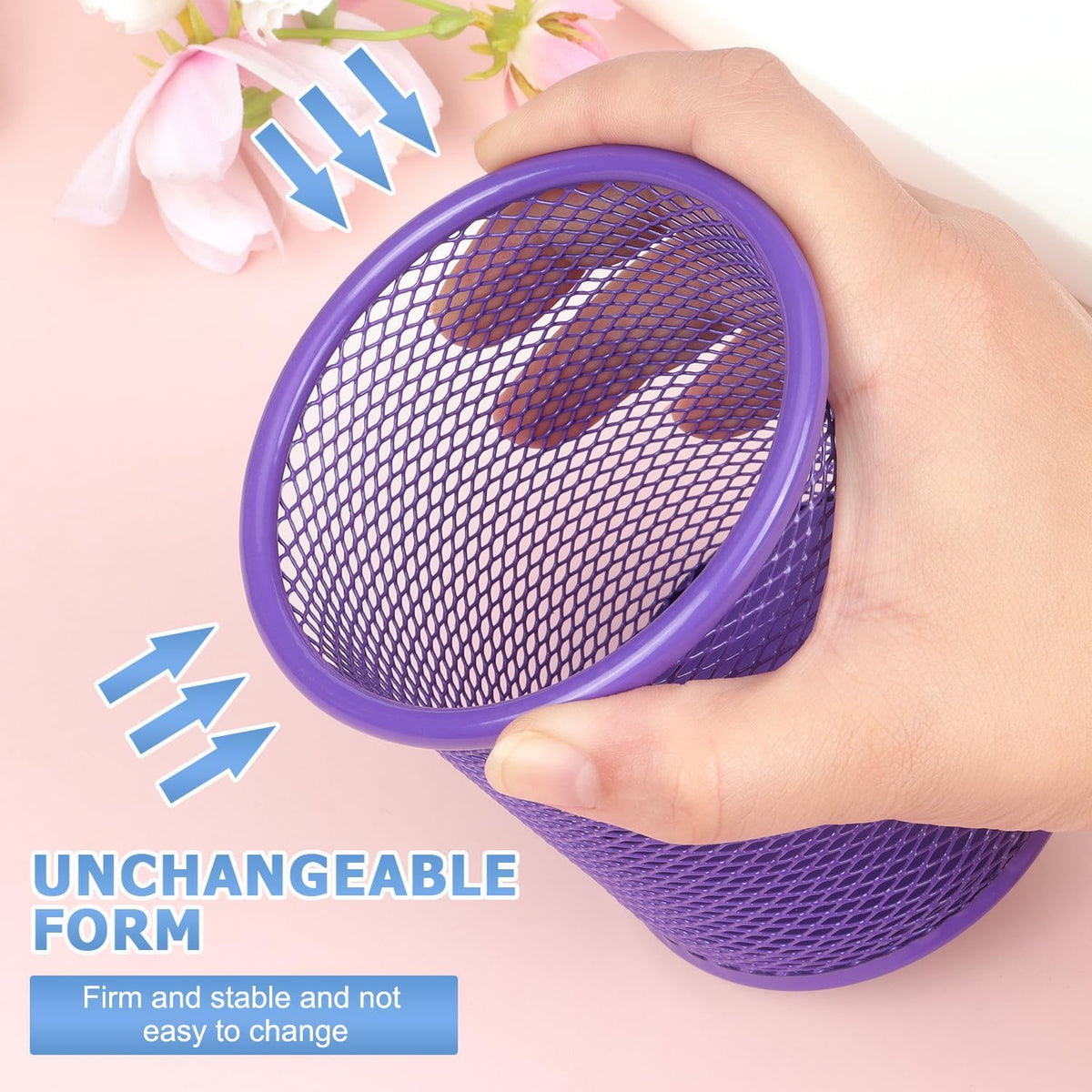 Tamaki Pen Holder Cup for Desk, Wire Mesh Pencil Cup Holder, Purple