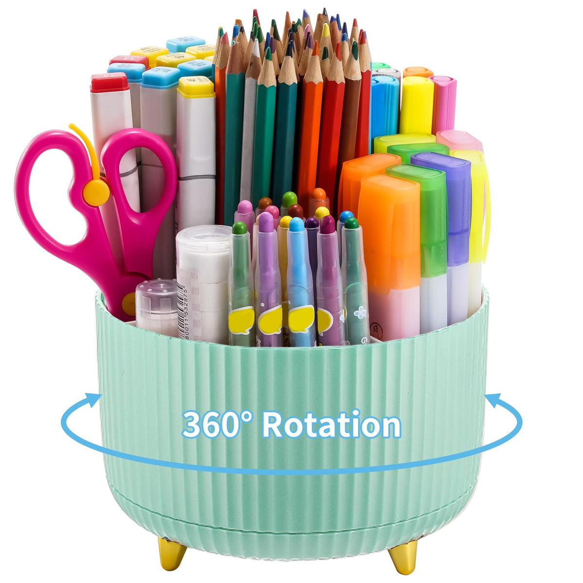 Marbrasse Desk Organizer, 360-Degree Rotating Pen Holder, Desk Organizers and Accessories with 5 Compartments Pencil Holder, Art Supply Storage Box Caddy for Office, Home（White）