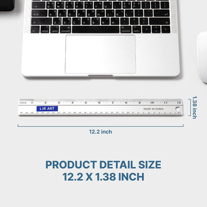 12 Inch Aluminum Cutting Ruler, Dual Scale Inch/Metric Measuring Tool with Precision Markings, Lightweight Straight Edge for Architects, Students, Engineers, and Designers