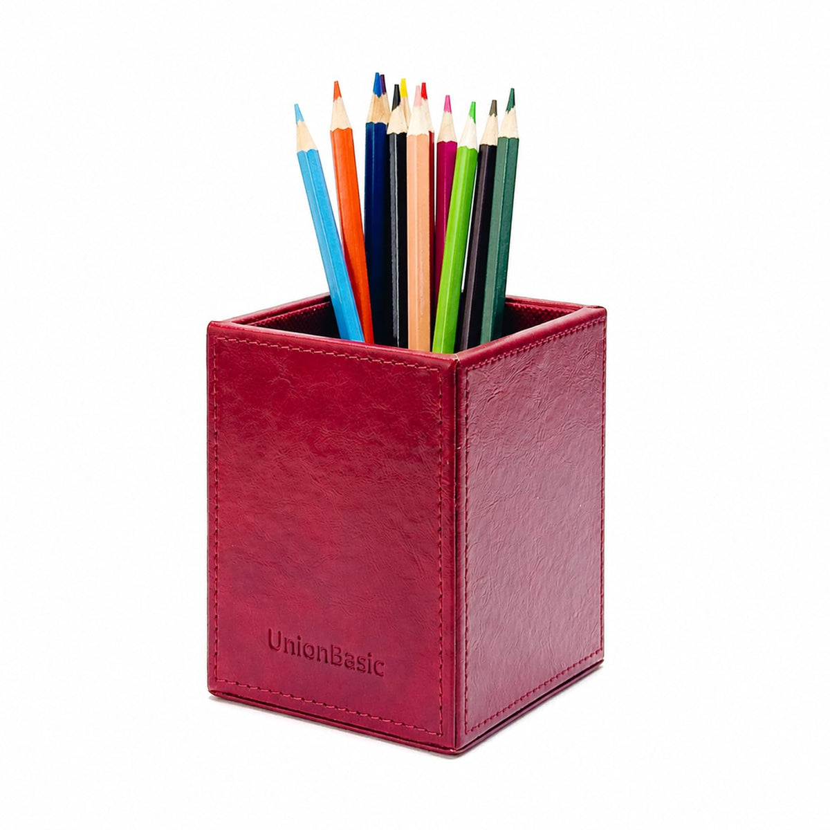 UnionBasic Square Pen Holder, Leather Pencil Cup, Desktop Caddy Stationery Organizer, White