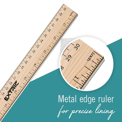 EXTRIC Ruler 12 Inch Wooden Ruler with Metal Edge for Kids 4 Pack