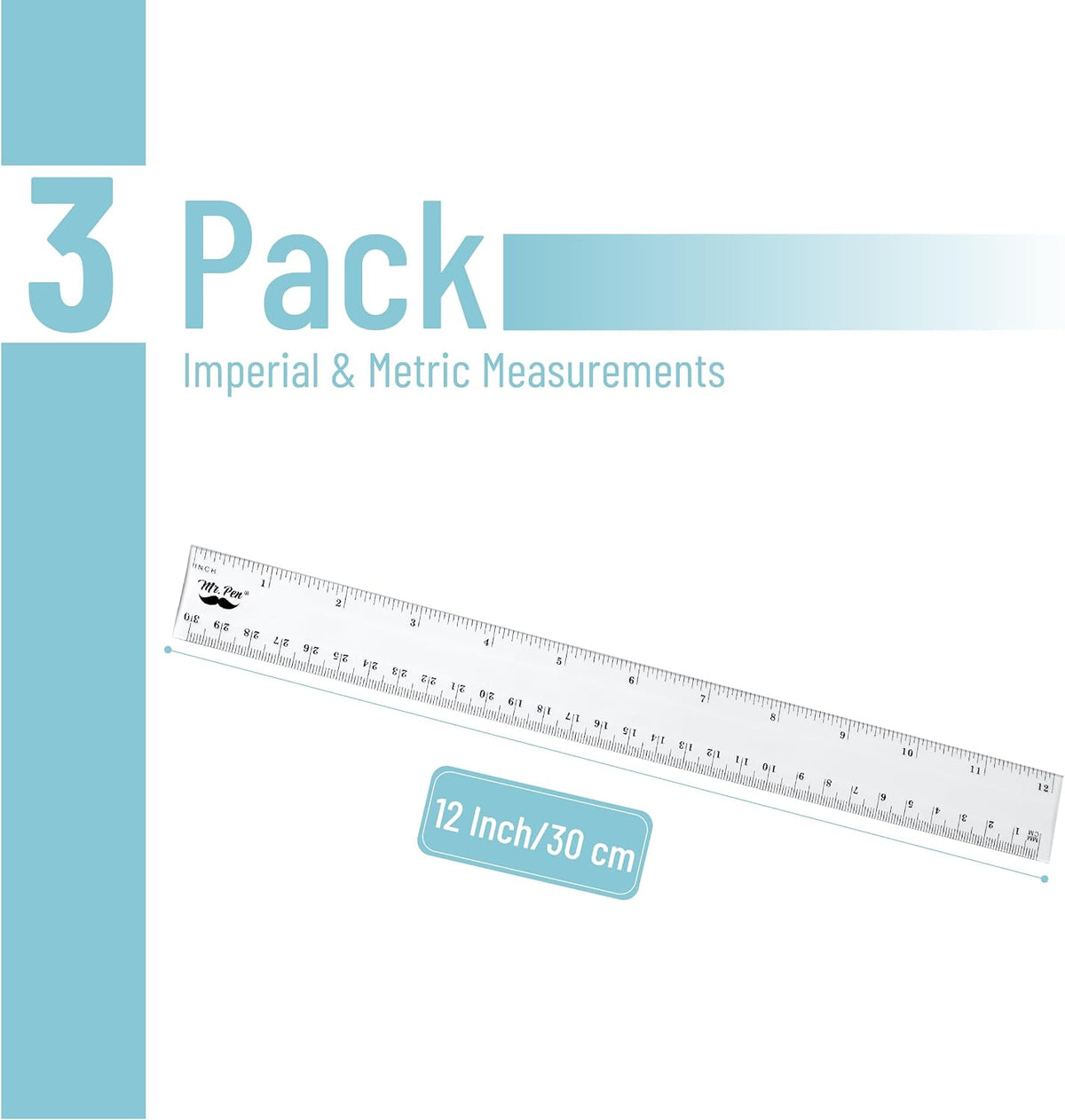 Mr. Pen- Plastic Rulers, 12 Inch, 3 Pack, Easy-to-Read Markings