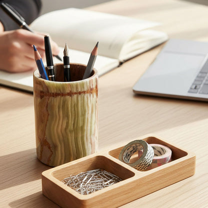 Radicaln Marble Pen Holder for Desk 4" - Pencil Holder & Makeup Brushes Cup