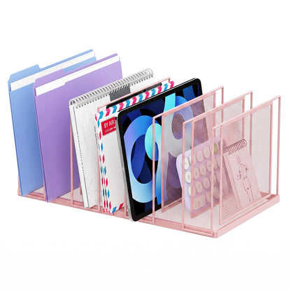 File Organizer for Desk, 5-Section Vertical File Sorter, Paper Holder Organizer Standing Metal File Folder for Office Home Classroom, Black