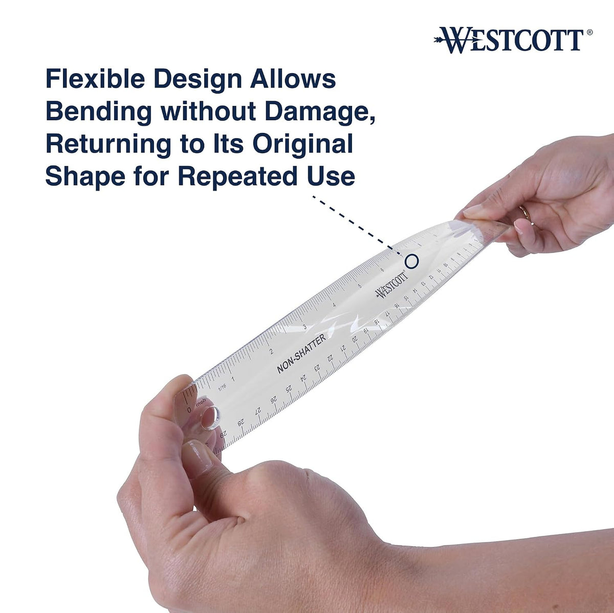 Westcott 12-Inch Flexible Shatterproof Rulers, Flexible Design with Easy-to-Read Markings, for Home, Office, Classroom, Back to School, School Supplies, 4 Pack