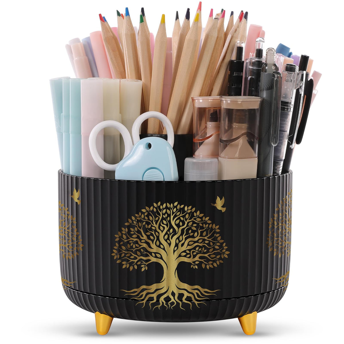 SKYDUE 360 Rotating Purple Pen & Art Supply Organizer - 5 Slot Desk Organizer for Office, School, Home