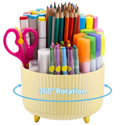 Marbrasse Desk Organizer, 360-Degree Rotating Pen Holder, Desk Organizers and Accessories with 5 Compartments Pencil Holder, Art Supply Storage Box Caddy for Office, Home（White）