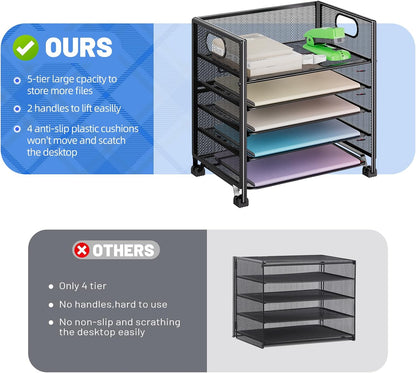 Simple Trending 5-Tier Paper Tray Organizer, File Organizer for Desk, Black