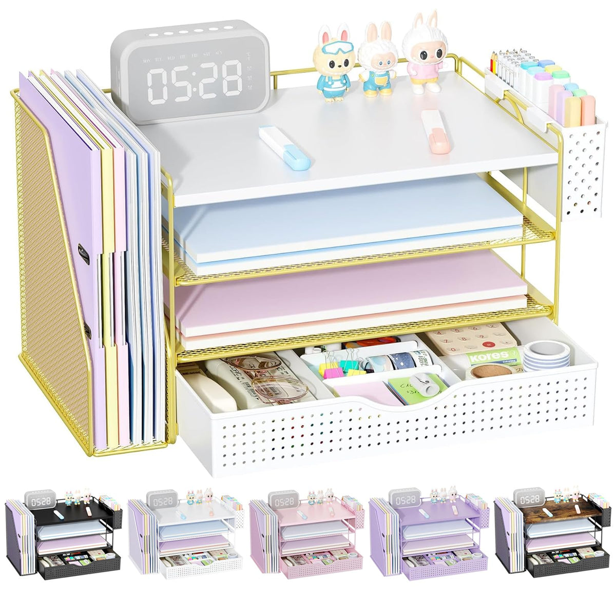 Wood Desk Organizers and Accessories with File Holder & Catalog Racks