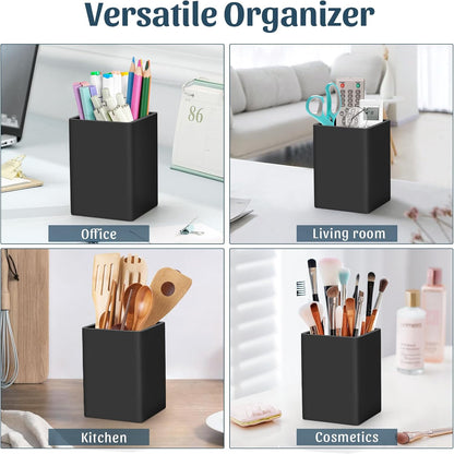 Pen Holder for Desk,Nordic Elegance Square Silicone Pencil Holder Soft Minimalist Desk Pen Cup Stand Waterproof Multifunctional Office Supplies for Home,Kids and School(Black)