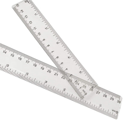 Ruler 12 inch 6 inch Rulers for Kids Plastic Clear Ruler Bulk for Classroom School Must Haves Supplies Tools Elementary Ruller with Centimeters (2pcs Clear (6 Inch+12 Inch))