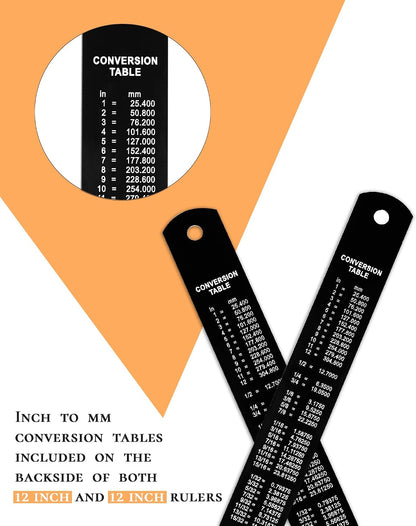 Metal Ruler 12 Inch 2 Pack, 30cm Stainless Steel Metric Ruler for Architects & Engineering, Professional Zero Start Straight Edge Ruler, Easy to Read Black Rule with Laser Etched Scales