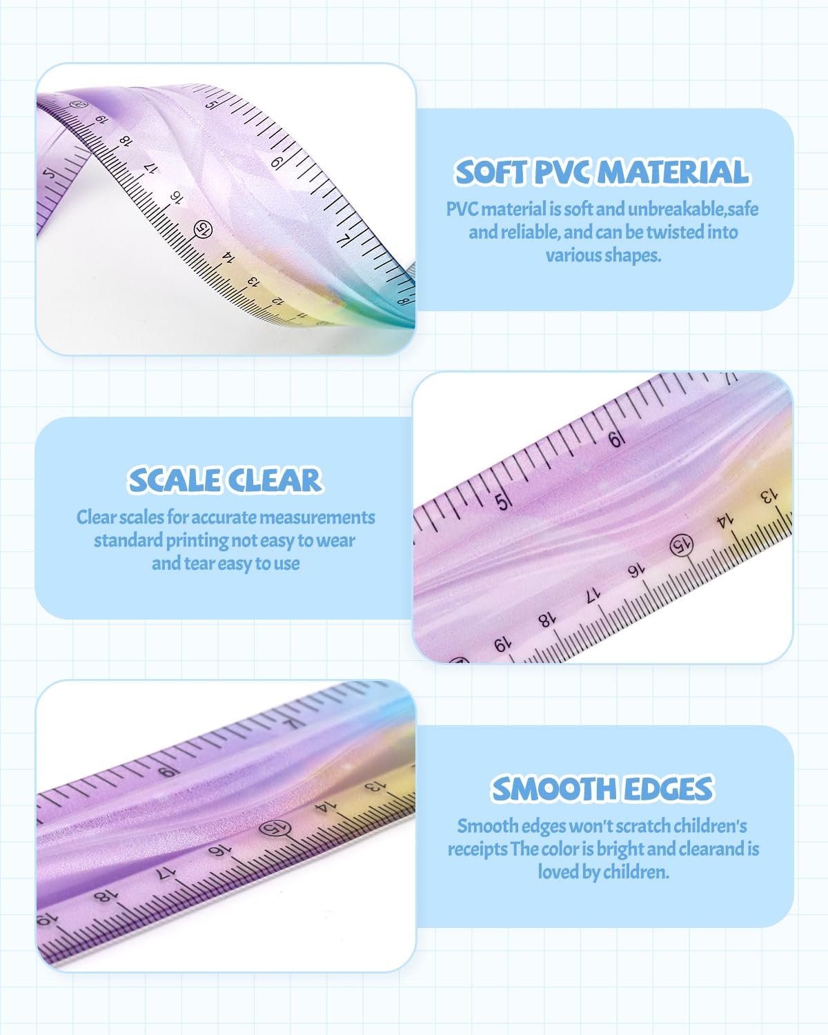 2 PCS 12 Inch Flexible Ruler, Bendable Plastic Ruler, Soft Bendable Gradient Colour Rulers with Centimeters and Inches for Student School Classroom Office Supplies