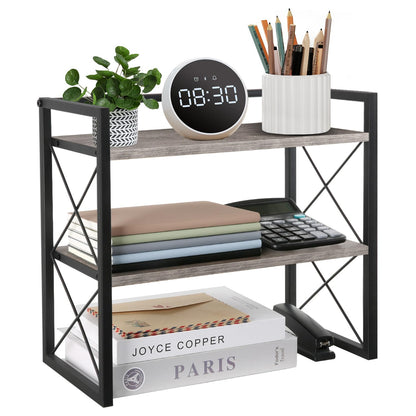 YINMIT Desktop Shelf Organizer, 2 Tier Office Shelves, Wood Desk Organizer Storage Rack and Freestanding Display Shelf for Office, Dormitory, Home