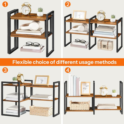 HOOBRO Desk Shelf Organizer, Adjustable Desktop Bookshelf,Wooden Office Storage Rack for Top of Desk,Office, Study, Kitchen, Dorm, Rustic Brown and Black BF39SJ01