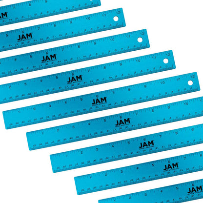 JAM PAPER Strong Aluminum Ruler - 12 Inch - Metal Ruler with Non-Skid Cork Backing - Lime Green - Sold Individually
