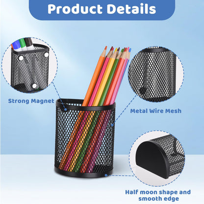 LUCYCAZ 2 Pack Magnetic Pencil Holder, Metal Stainless Steel Pen Basket