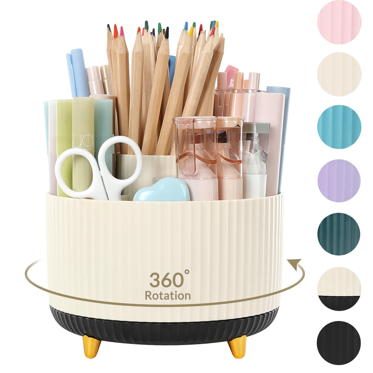 SKYDUE 360 Rotating Multipurpose Organizer - Cute Rotating Pen Holder with 5 Slots for Art Supplies, Office, School, Home